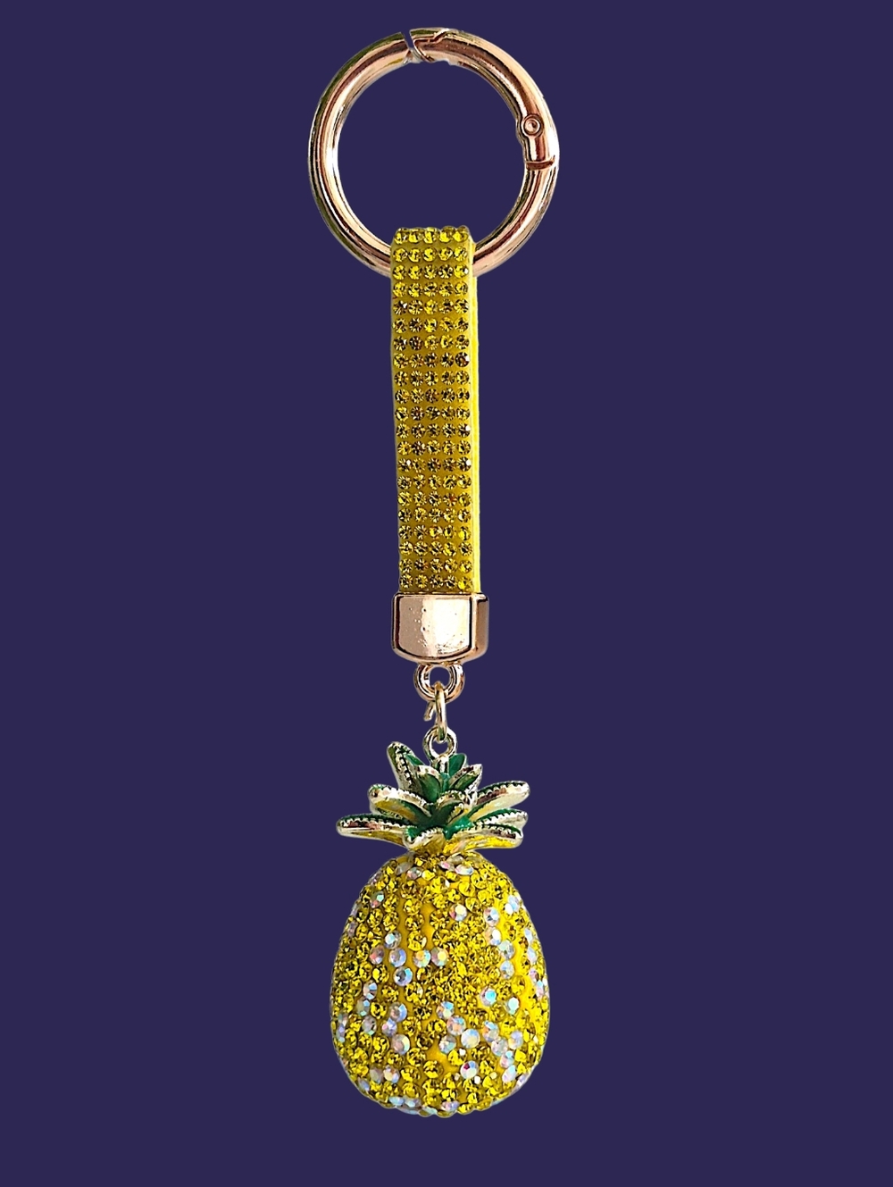 Gorgeous Yellow Crystal Pineapple Bag Charm / Keychain with Gift Box